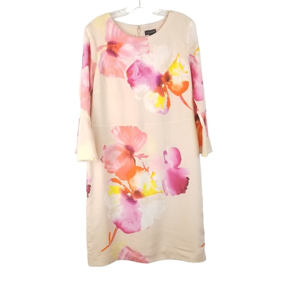 THE LIMITED Long Bell Sleeves Sheath Dress Watercolor Floral Women's size 12 exc